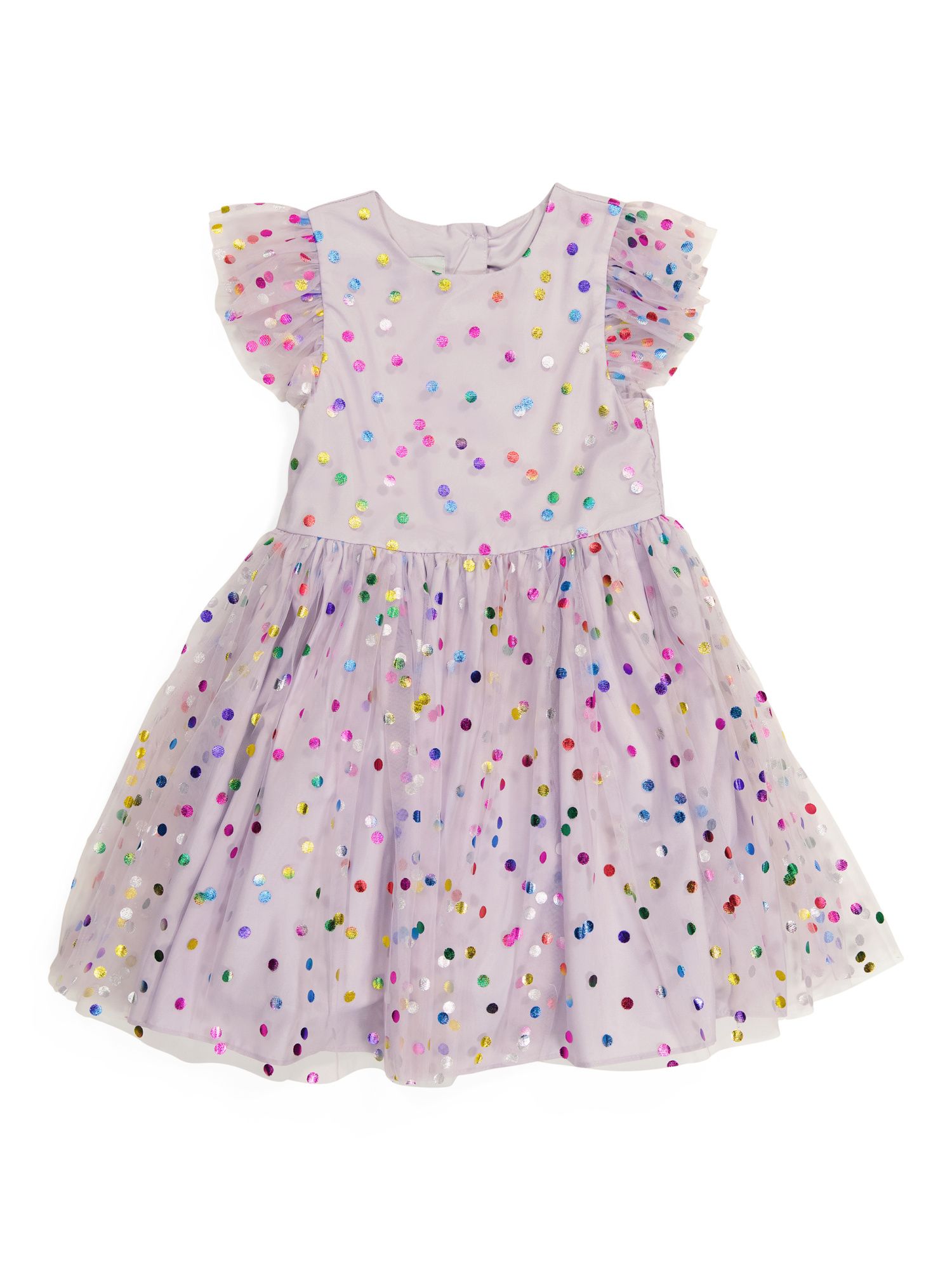 Girls Multicolor Foil Dot Mesh Flutter Sleeve Dress | Marshalls