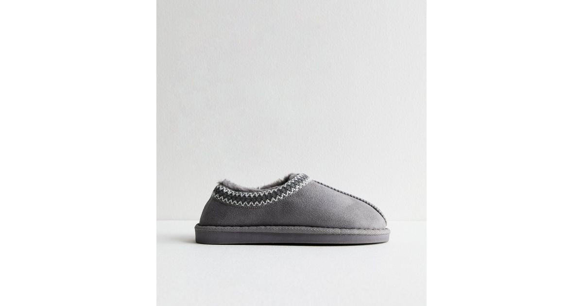 Grey Faux Fur Lined Abstract Print Trim Slipper Boots
						
						Add to Saved Items
						Remov... | New Look (UK)