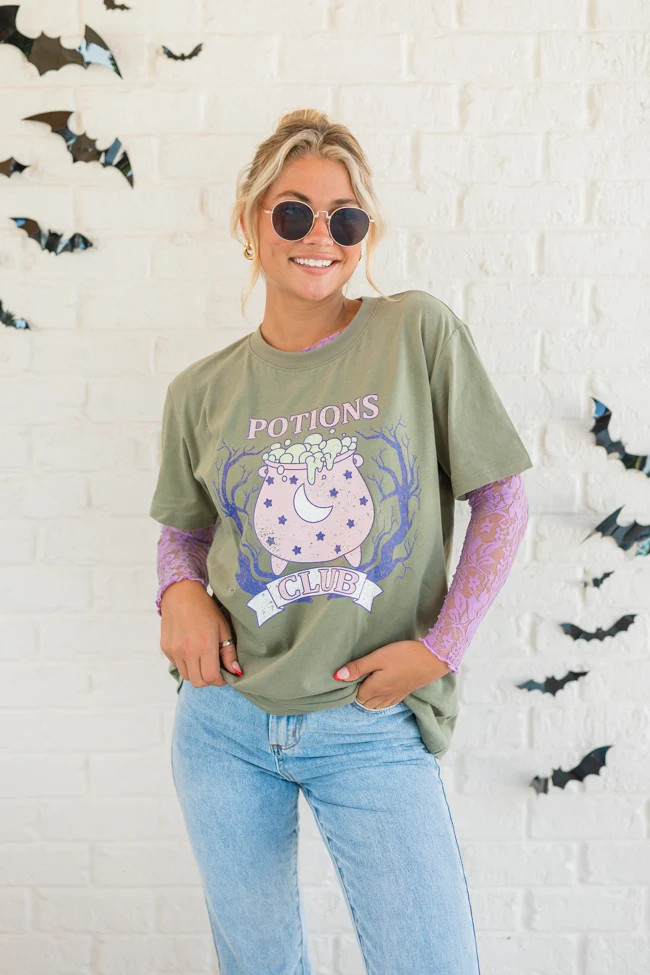 Potions Club Olive Oversized Graphic Tee | Pink Lily