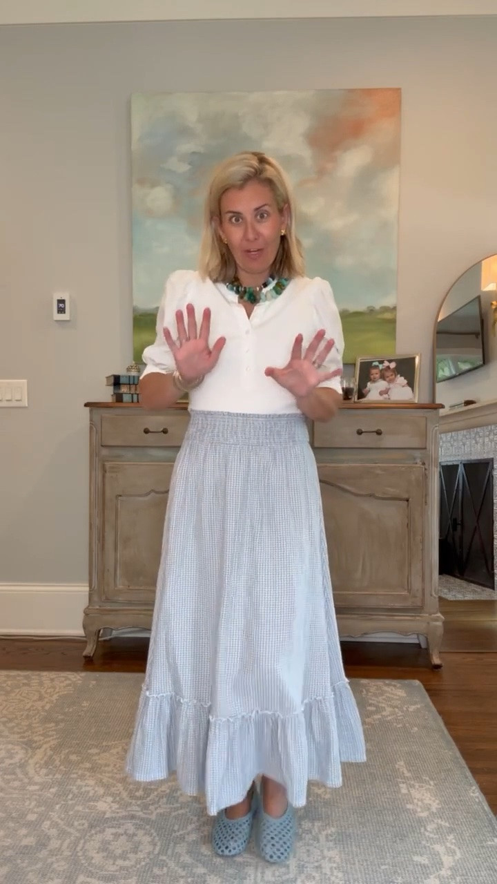 Skirt Restock Alert!! There is certainly nothing boring about this outfit…especially this gauze skirt. I also have it in navy and I could not love it more. I wear an XS top, skirt & cardigan. 

#LTKdayinmylife #LTKootd #LTKmomlife