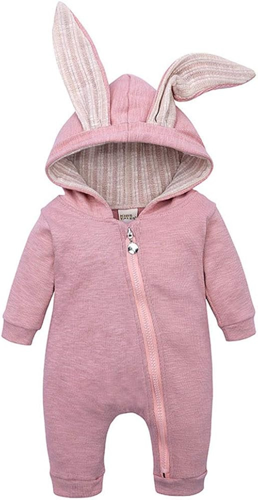 Simplee kids Animal Bunny Baby Easter Romper Long Ear Rabbit Hoodie Romper Jumpsuit with Zipper | Amazon (US)