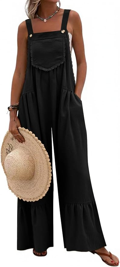 Dokotoo Women's Lace Casual Overalls Summer Jumpsuit Loose Baggy Wide Leg Ruffle Pants Rompers wi... | Amazon (US)