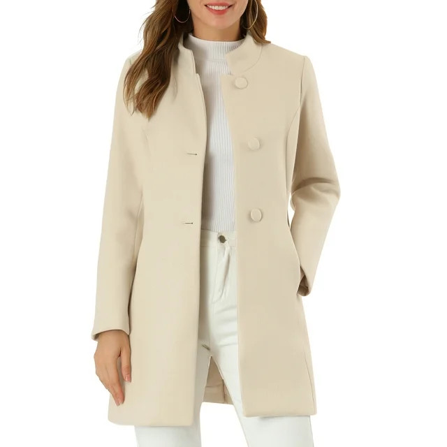 Allegra K Women's Winter Stand Collar Long Sleeve Single Breasted Long Overcoat | Walmart (US)