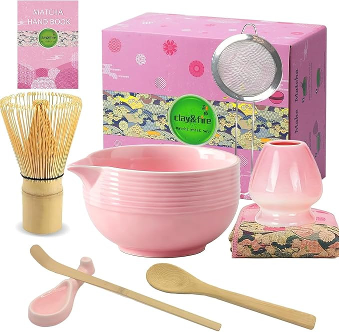 Clay&Fire Matcha Whisk Set, 9 pcs Ceramic Matcha Set, Gifts for Women,Matcha Bowl with Spout and ... | Amazon (UK)