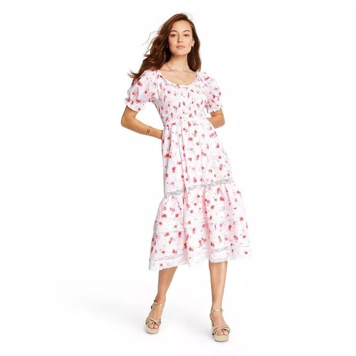 Women's Cosette Smocked Puff Sleeve Dress - LoveShackFancy for Target (Regular & Plus) White/Pink | Target