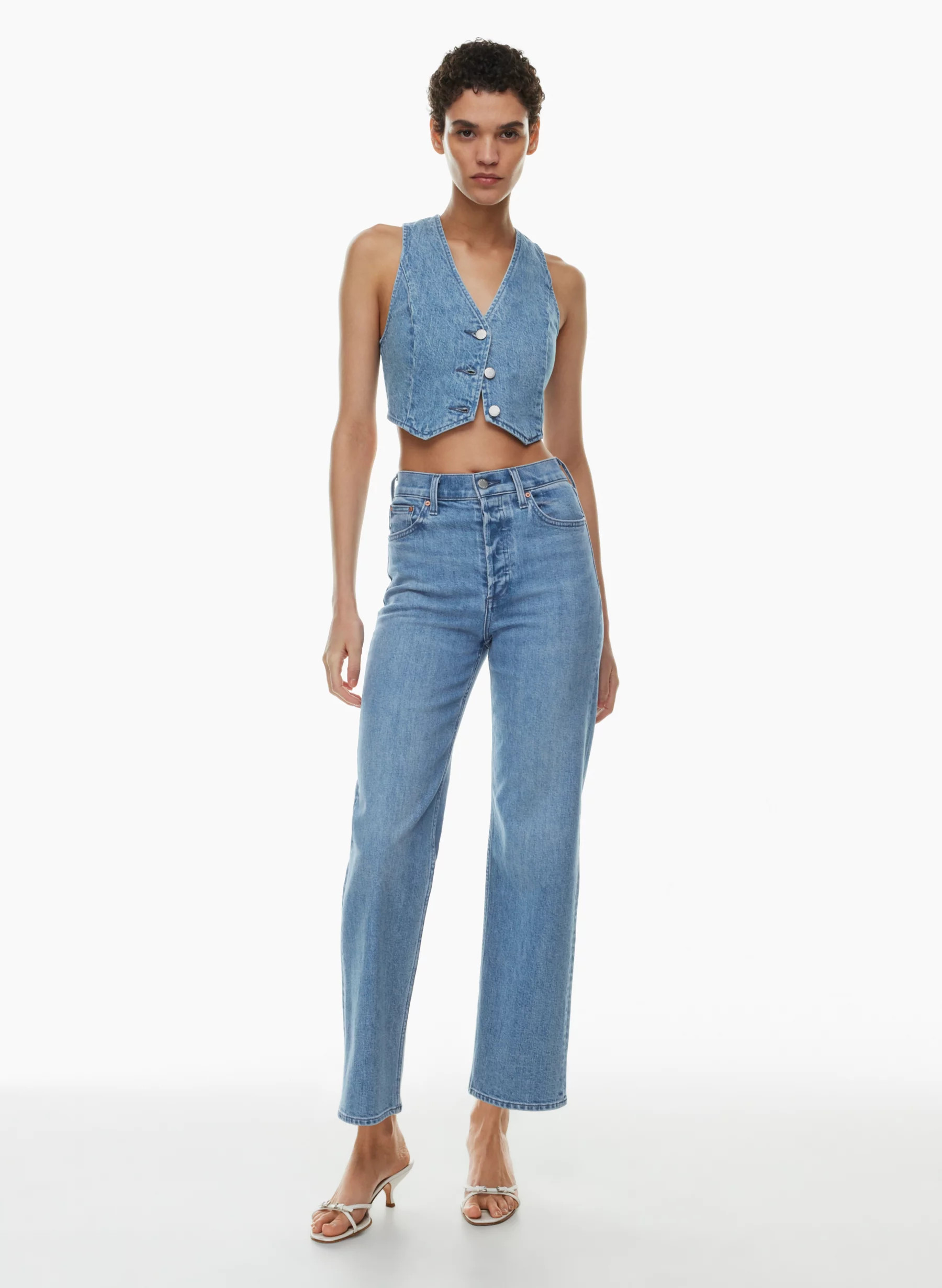 THE ‘90S MIA CROPPED DENIM VEST | Aritzia