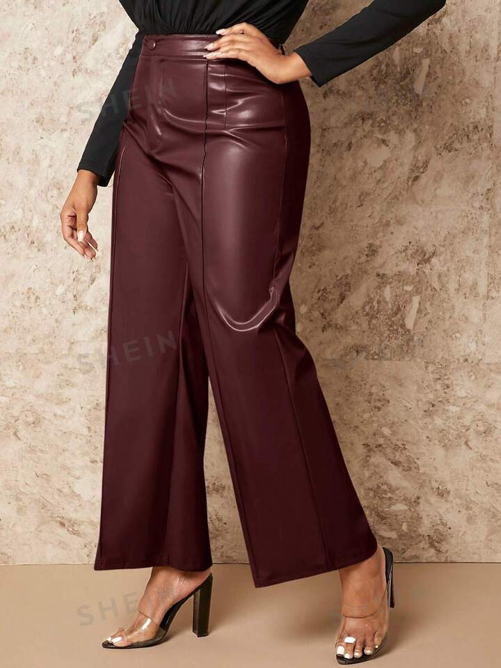 SHEIN BAE Plus Size Pu High-waisted Straight-leg Pants | SHEIN