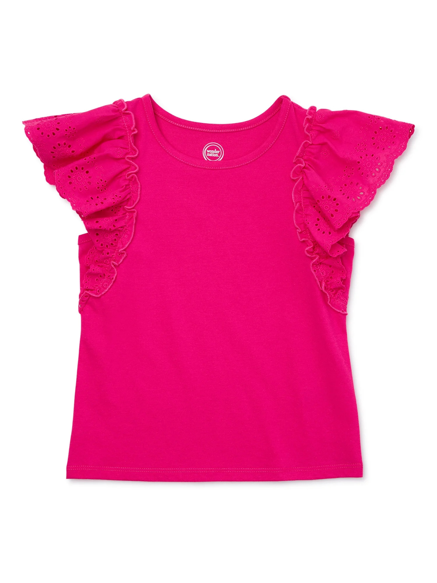 Wonder Nation Girls' Eyelet Flutter Sleeve Top, Sizes 4-18 & Plus - Walmart.com | Walmart (US)