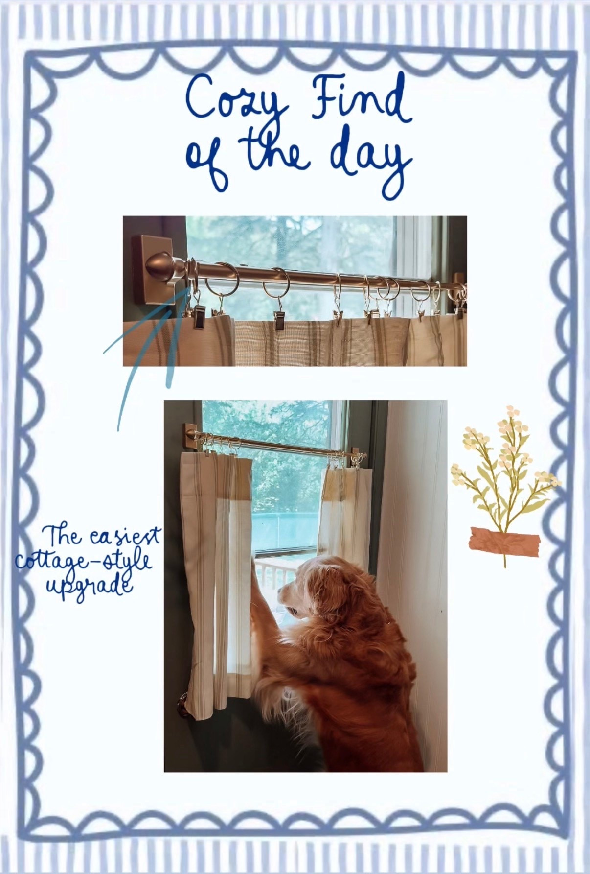 Vintage-inspired gold curtain rod that made this little corner feel instantly warmer ✨ 

The easiest cozy cottage-style upgrade — no drilling, renter-friendly, and surprisingly sturdy. 

Paired it with café curtains for that soft collected look I’m always chasing 🤍🐾

#vintageinspired #cozycottage #cottagecoredecor #cafecurtains #curtainrod #goldaccents #cozyhome #collectedhome #vintagehome #neutraldecor #warmminimalism