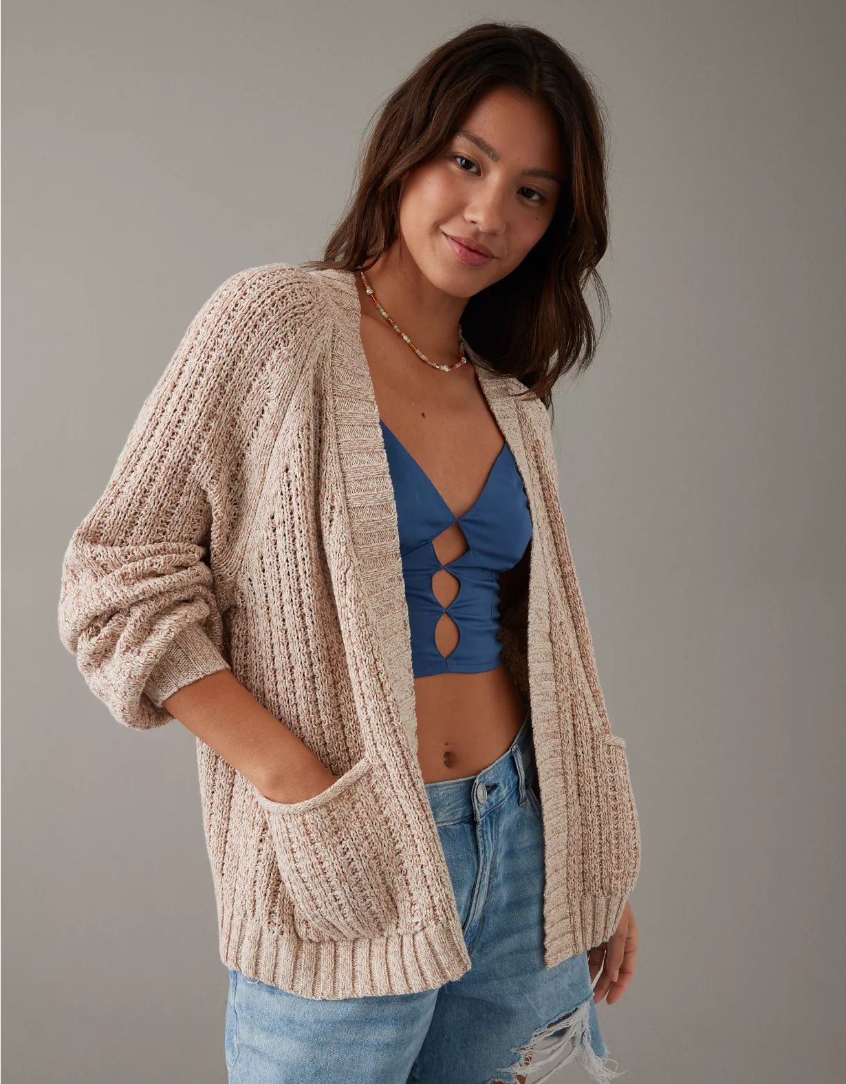 AE Open-Front Stitch Cardigan | American Eagle Outfitters (US & CA)