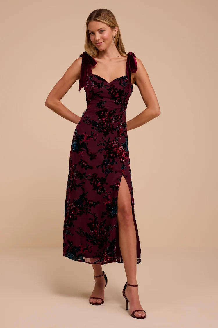 Venice Plum Floral Midi Dress | Lulus