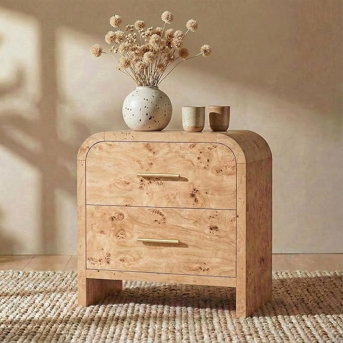 Night Stand [Unique Curved Profile] [FSC-Certified Wooden Board] 2-Drawer Nightstand 24" H Metal ... | Amazon (US)