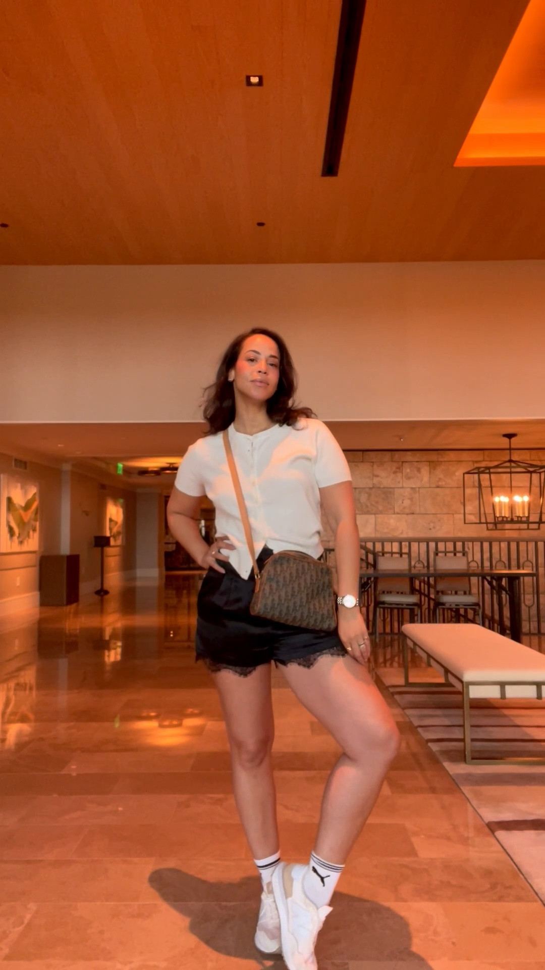 Coffee run outfit! Love a short sleeve cardi and silky shorts for a casually elevated look. Linking similar styles ! The bag is vintage. 

#LTKstyletip #LTKcanada