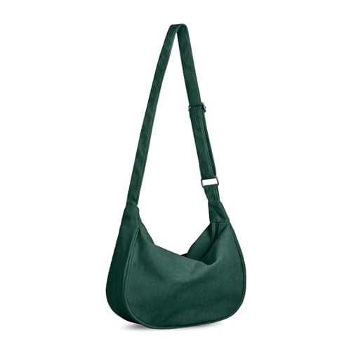 FITDON Corduroy Crescent Crossbody Bag for Women Men, Small Sling Hobos Crossbody Bag Dumpling Bag Crescent Purse with Adjustable Strap, Green | Amazon (US)