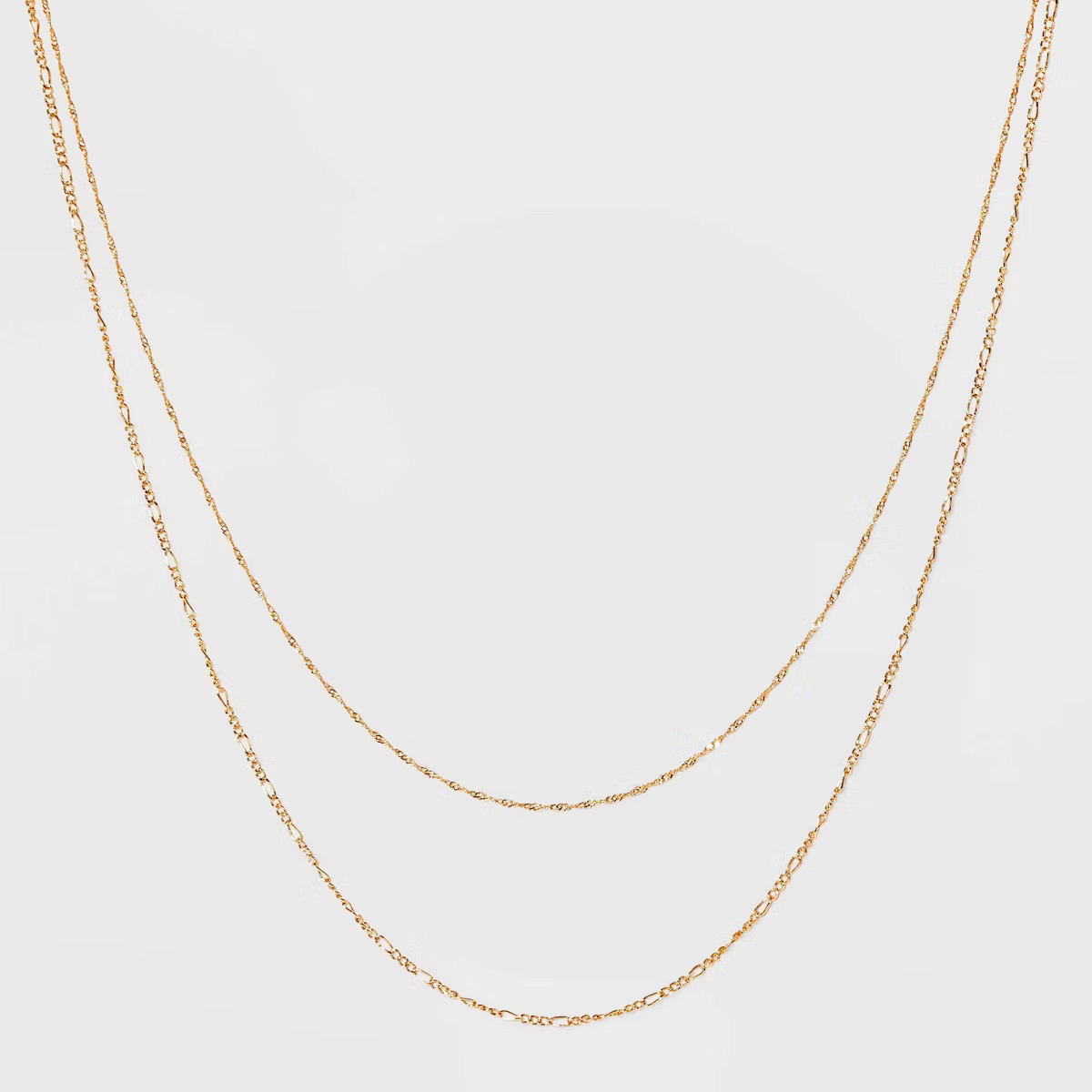 14K Gold Plated Twist and Figaro Chain Faux Duo Necklace - A New Day™ Gold | Target