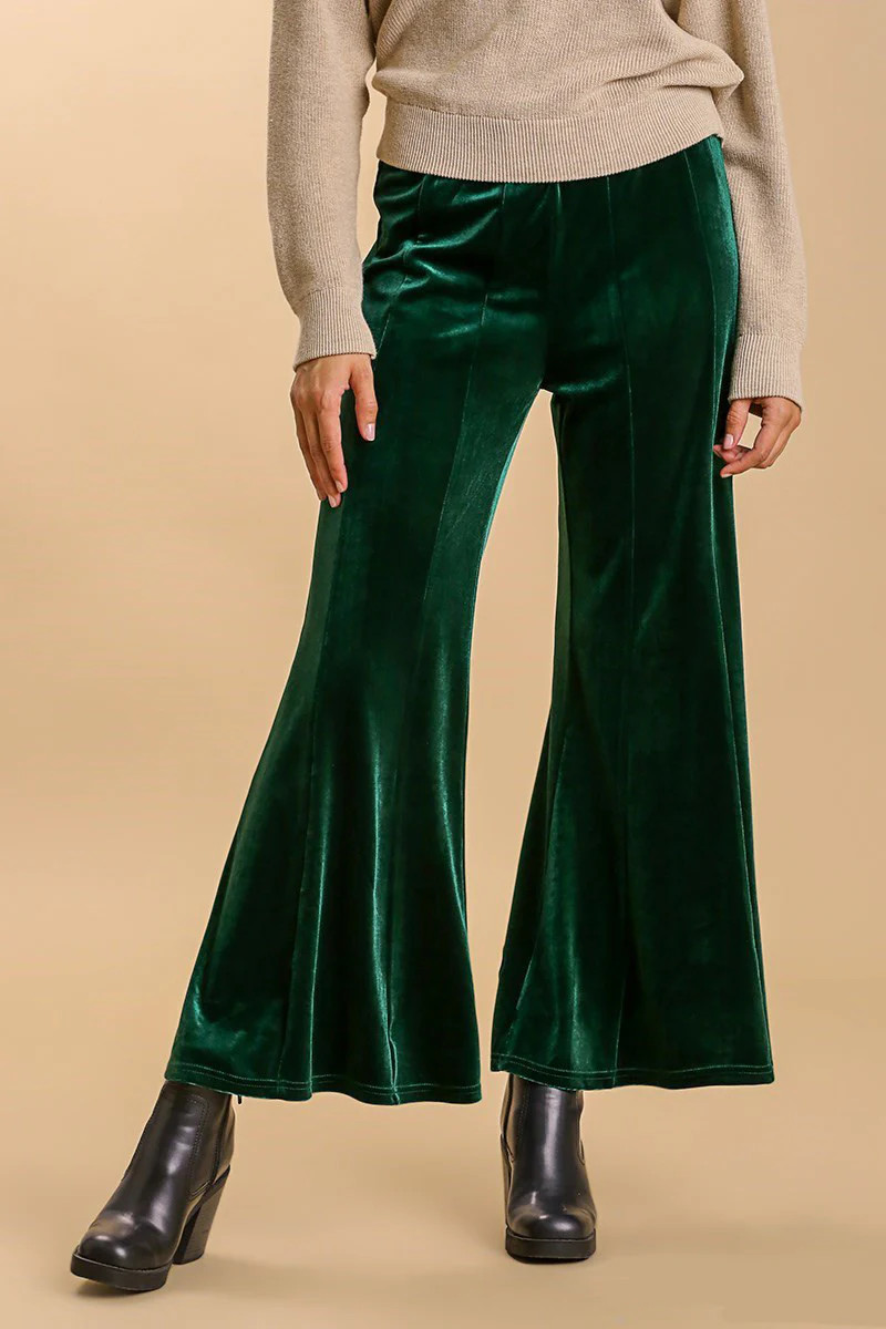 High Rise Elastic Waist Flare Pants Dark Green / S | Casual Chic Boutique