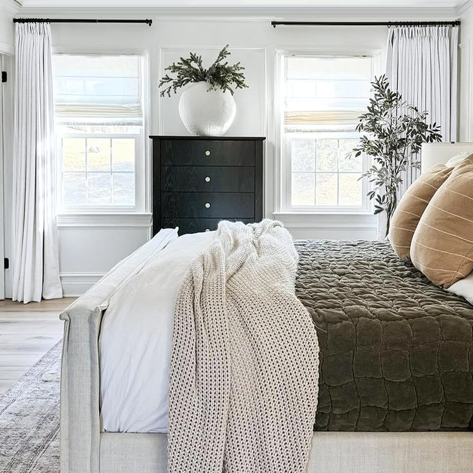 TWOPAGES 52 W x 96 L inch Pinch Pleated Curtain Blackout Linen Drapery for Bedroom Living Room Theater Patio Door (1 Panel),Snow White | Amazon (US)