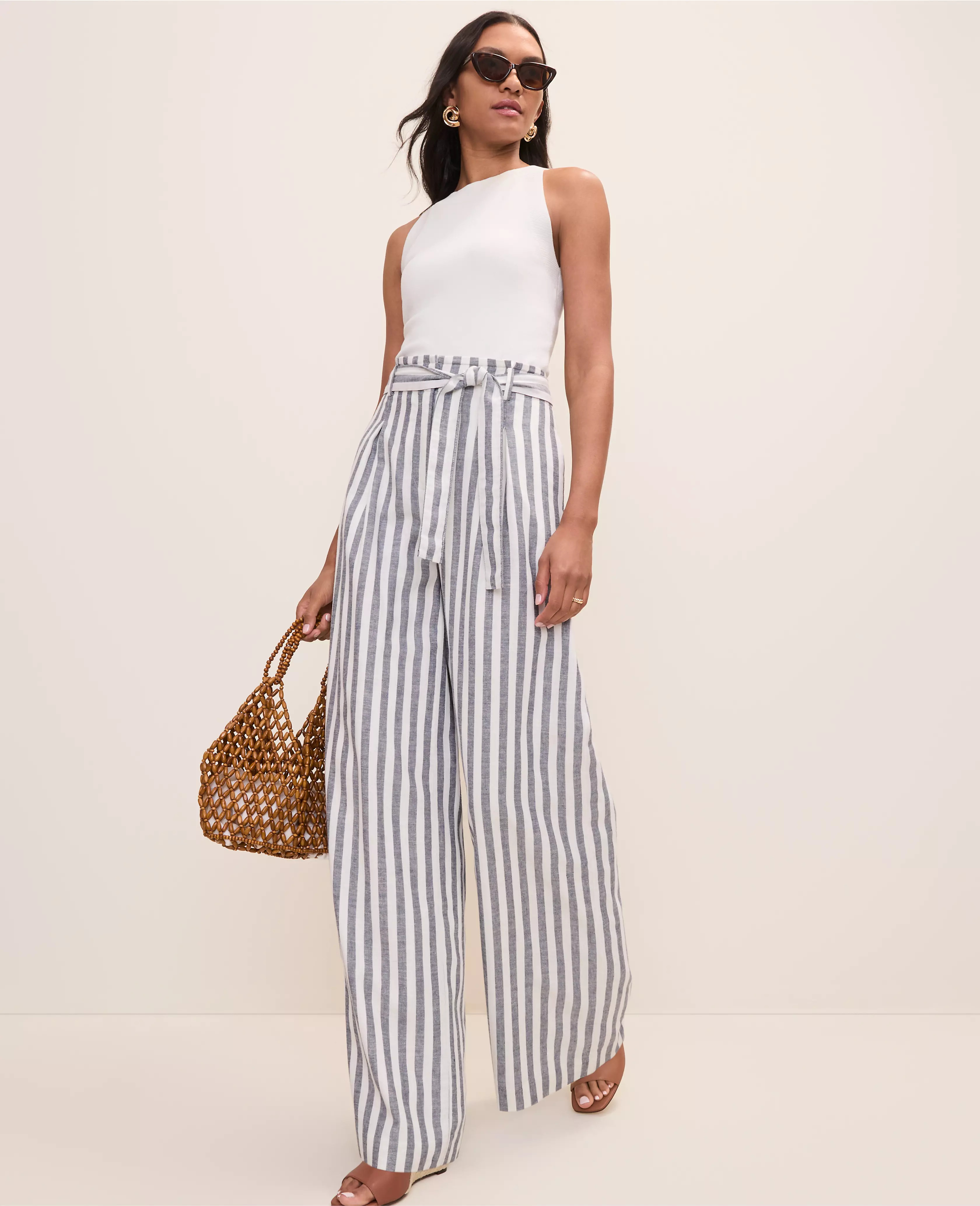 The Striped Paperbag Waist Pant in Linen Blend | Ann Taylor