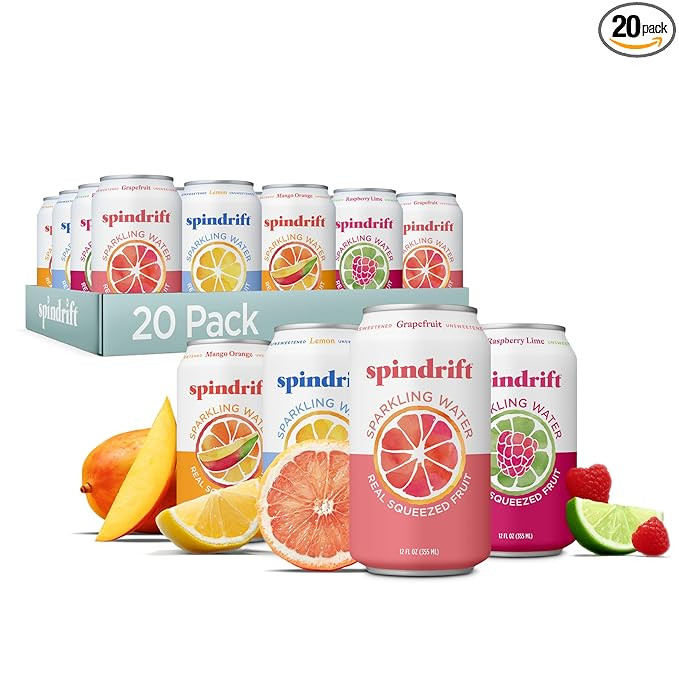 Spindrift Sparkling Water, 4 Flavor Variety Pack, Made with Real Squeezed Fruit, 12 Fl Oz (Pack o... | Amazon (US)