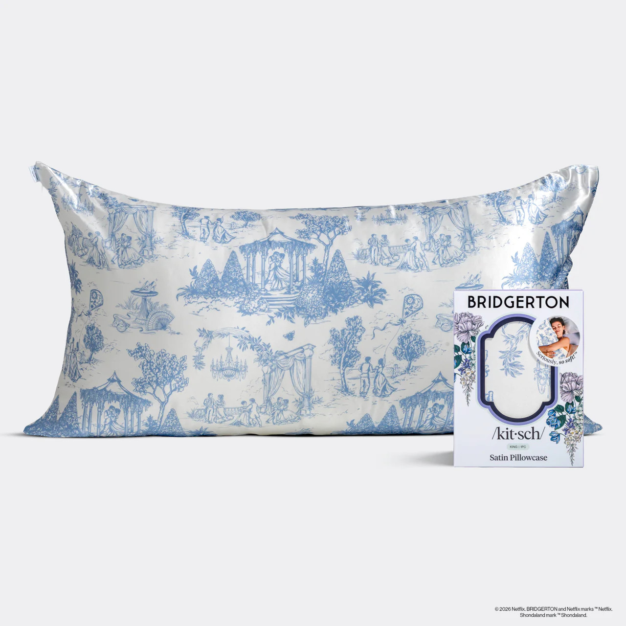 Kitsch x Bridgerton Satin Pillowcase in Toile De Blue - King | Kitsch