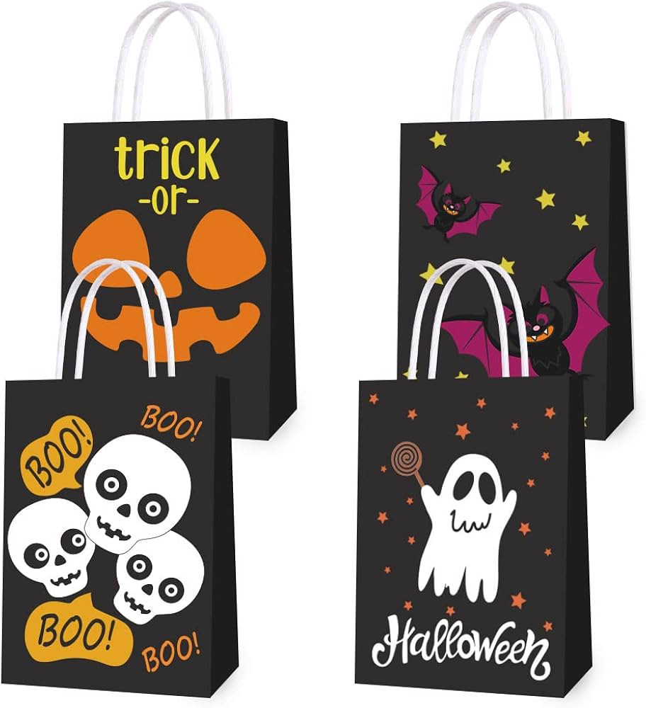12 Piece Halloween Paper Treat Bags, Trick or Treat Bag Cute Halloween Party Gift Favors Bags | Amazon (US)