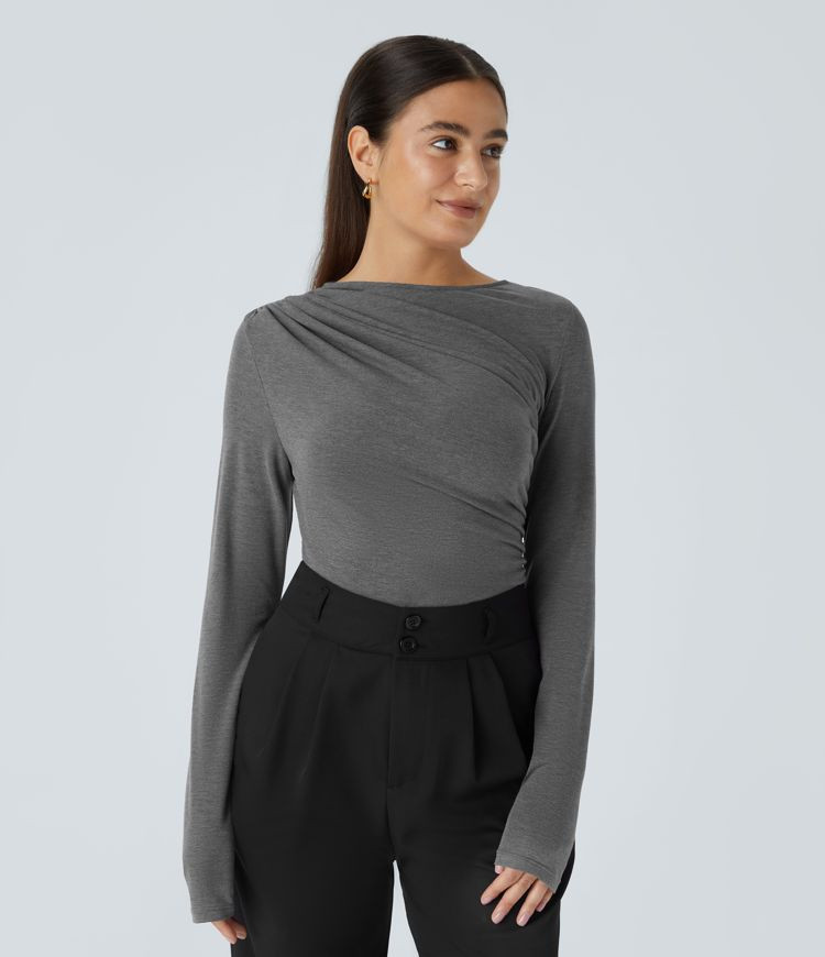 Damen Asymmetrisches Top mit langen Ärmeln und Rüschen - Halara | Halara - DE