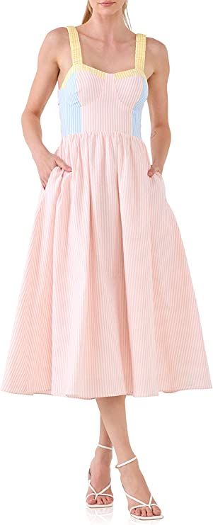 English Factory Women's Multi Color Striped Mid Dress | Amazon (US)
