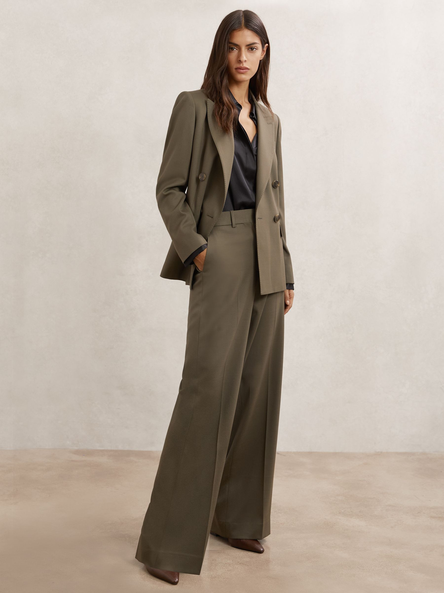 Reiss Wide-Leg Suit Trousers in Green - REISS | Reiss UK