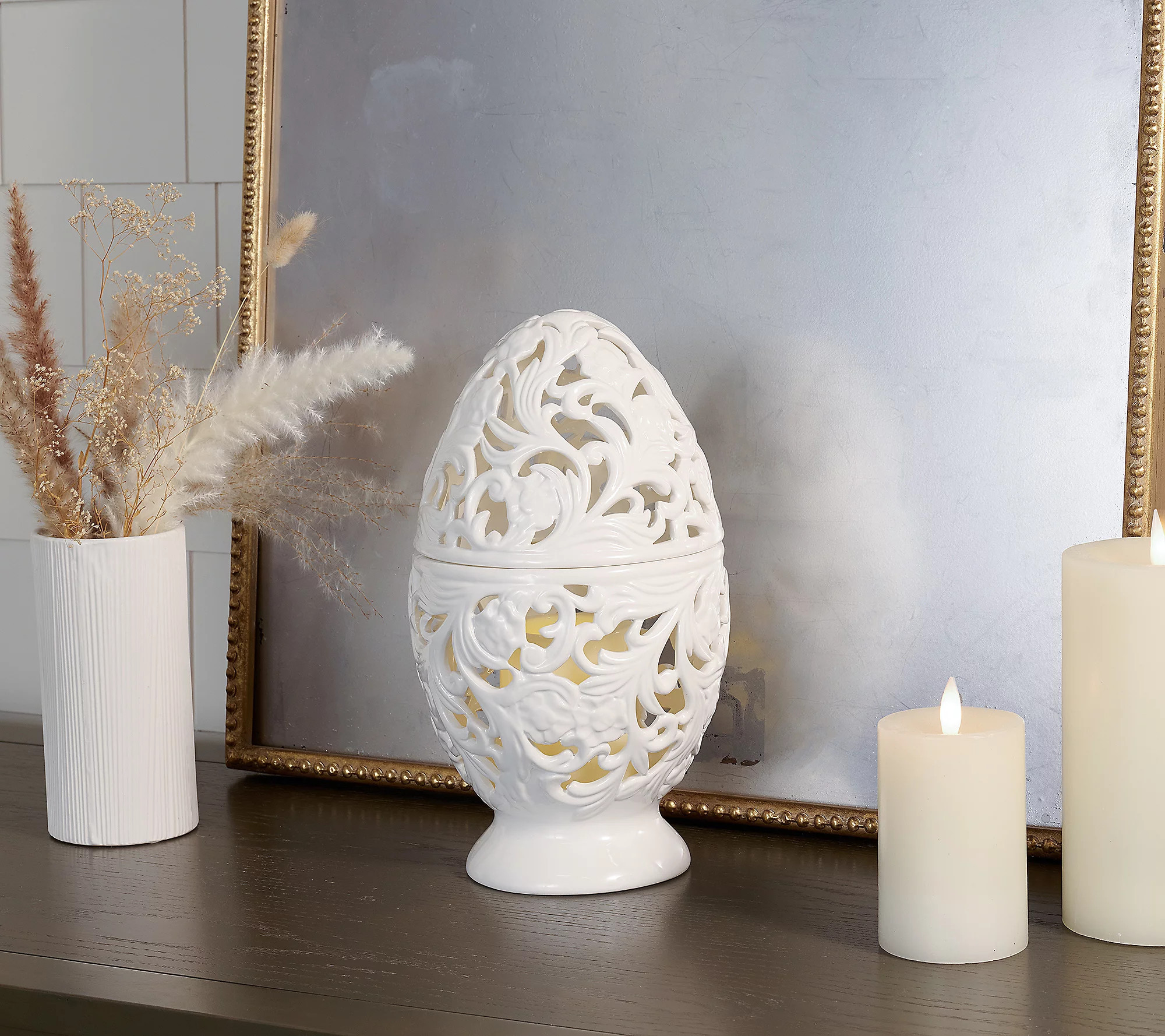 2-piece 12.5"" Illuminated Cut-Out Ceramic Egg by Valerie | QVC