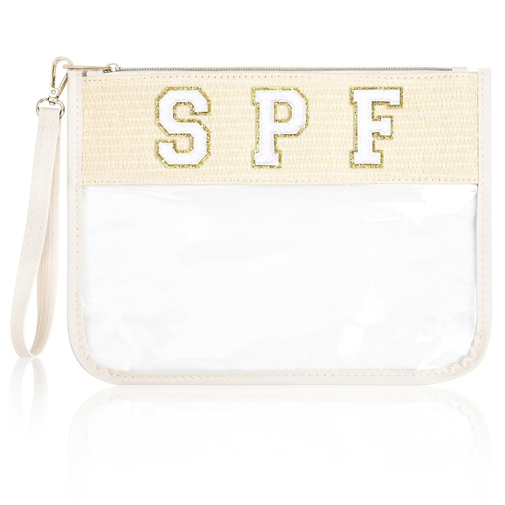 SPF Bag Sunscreen Makeup Bag Chenille Letter Pouch Clear Travel Zipper Nylon Cosmetic SPF Pouch O... | Amazon (US)