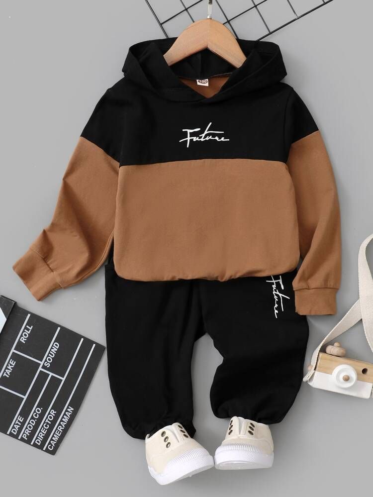 Toddler Boys Letter Graphic Color Block Hoodie & Sweatpants | SHEIN