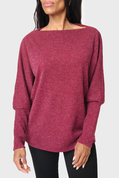 Slouchy Knit Chenille Open Neck Sweater | Gibson