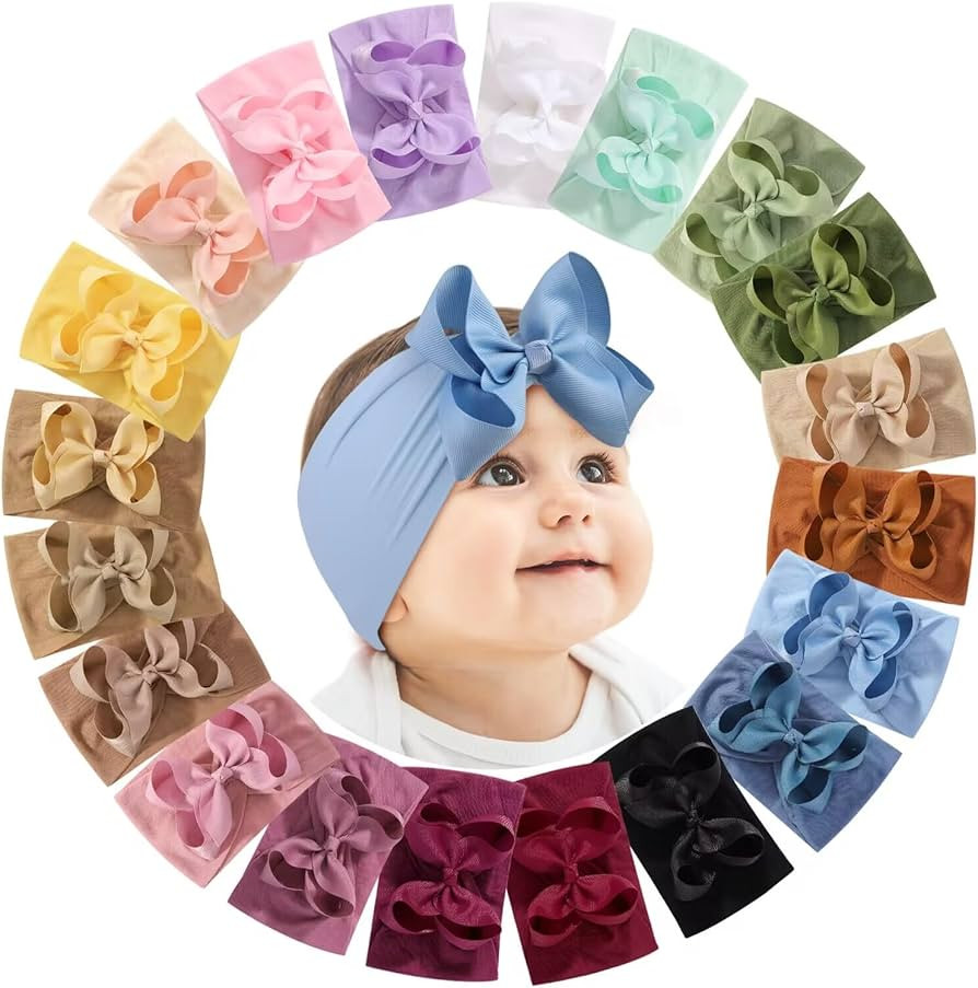 doboi 4 Inch 20pcs Baby Headbands Baby Girl Hair Bows Infant Newborn Toddler Baby Bows and Nylon ... | Amazon (US)