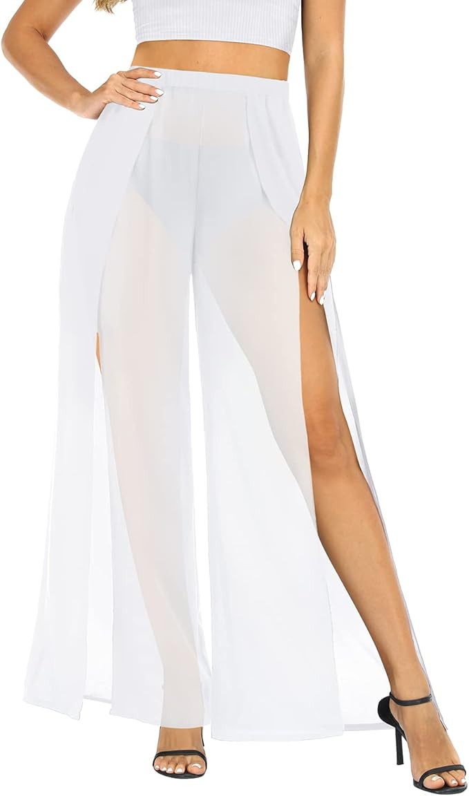 Cover Up Pants Swimwear Women High Split See Through Swimsuit Bikini Bottom Coverup Pants | Amazon (US)