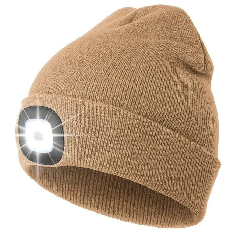 CENSGO Beanie with a Light, Ideal Christmas Stuffers Gifts for Men, USB Lighted Knitted Cap Camel... | Walmart (US)