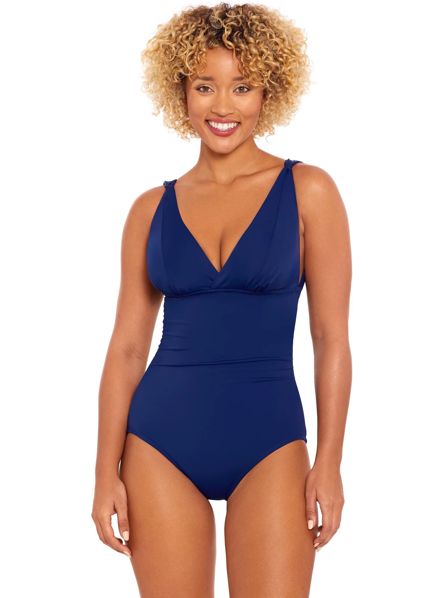 Time and Tru Women's and Women's Plus Plunge V Neck One Piece Swimsuit, Sizes S-3X - Walmart.com | Walmart (US)