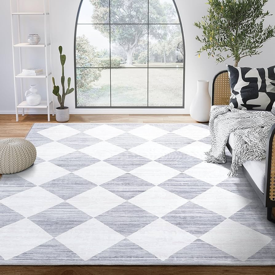 Abani Parker Collection Area Rug -Grey/Cream Geometric Diamonds Design -7'9" x 10'2" - Easy to Cl... | Amazon (US)