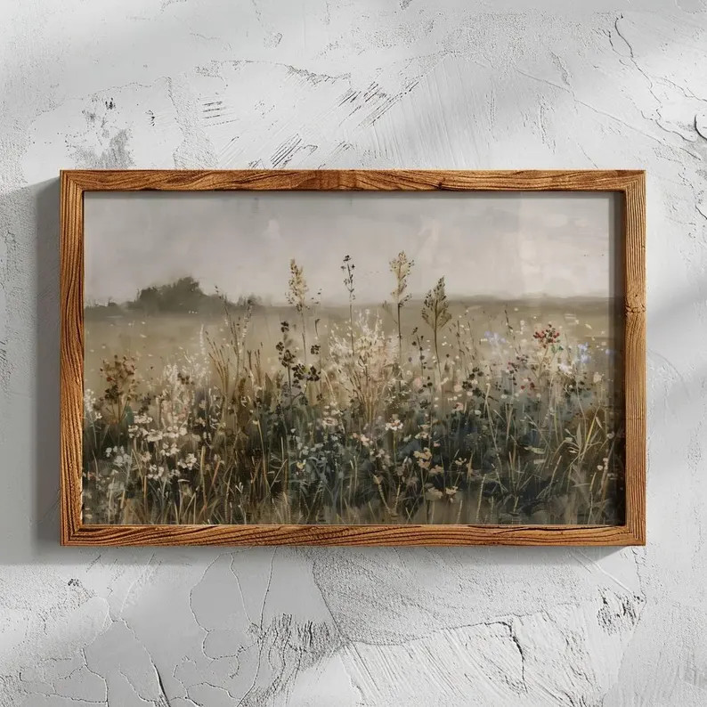 Muted Wildflower Field Art | Printable Art | Vintage Oil Painting | Field Landscape | Country Fie... | Etsy (US)