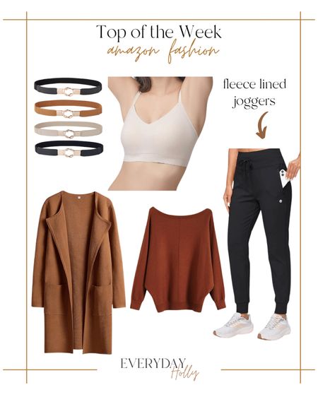 Top of the week | Amazon Fashion 

Joggers   black joggers  bra  comfortable bra  belt  black belt  brown belt  sweater  cardigan  Amazon   Amazon fashion 

#LTKfindsunder100 #LTKfindsunder50 #LTKCyberWeek
