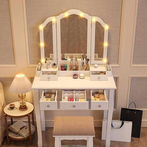 Makeup Vanity with Lights Vanity Desk with Mirror and Lights Makeup Vanity with Drawers Vanity Ta... | Amazon (US)