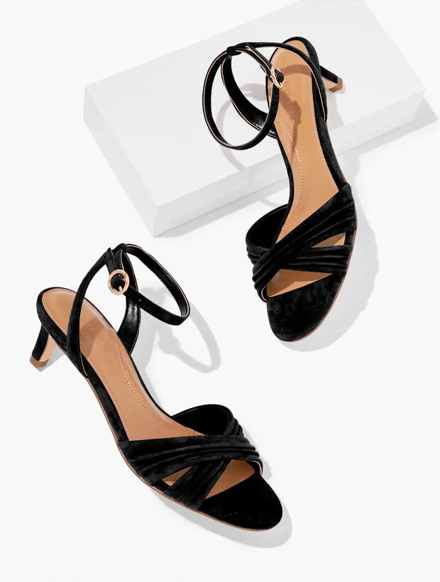Tallia Pleated Suede Ankle Strap Heel Sandals | Talbots