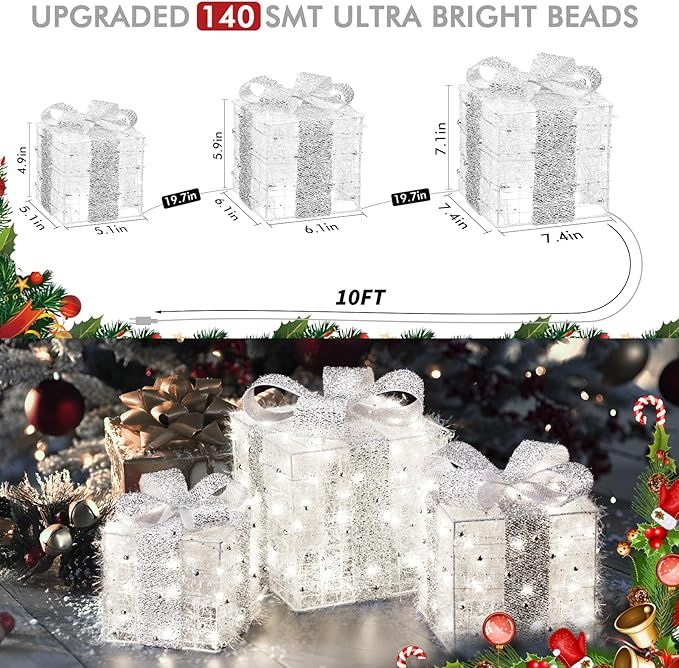 Christmas Lighted Gift Boxes, 140 LEDs Light Up Presents Christmas Decor, 8 Modes & Timer Functio... | Amazon (US)