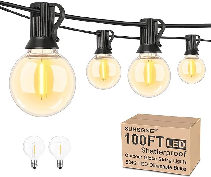 SUNSGNE 100Ft LED Outdoor String Lights G40 Globe String Lights Waterproof Shatterproof with 52 D... | Amazon (US)