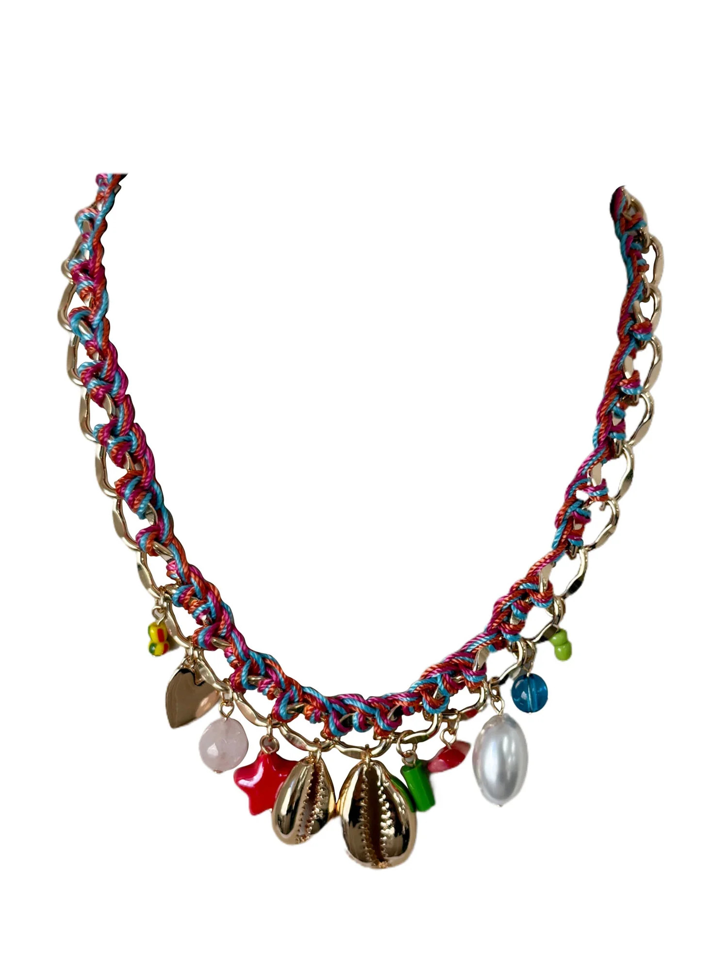 No Boundaries Multicolor Thread Chunky Shell Charm Necklace for Female Adults and Teens | Walmart (US)