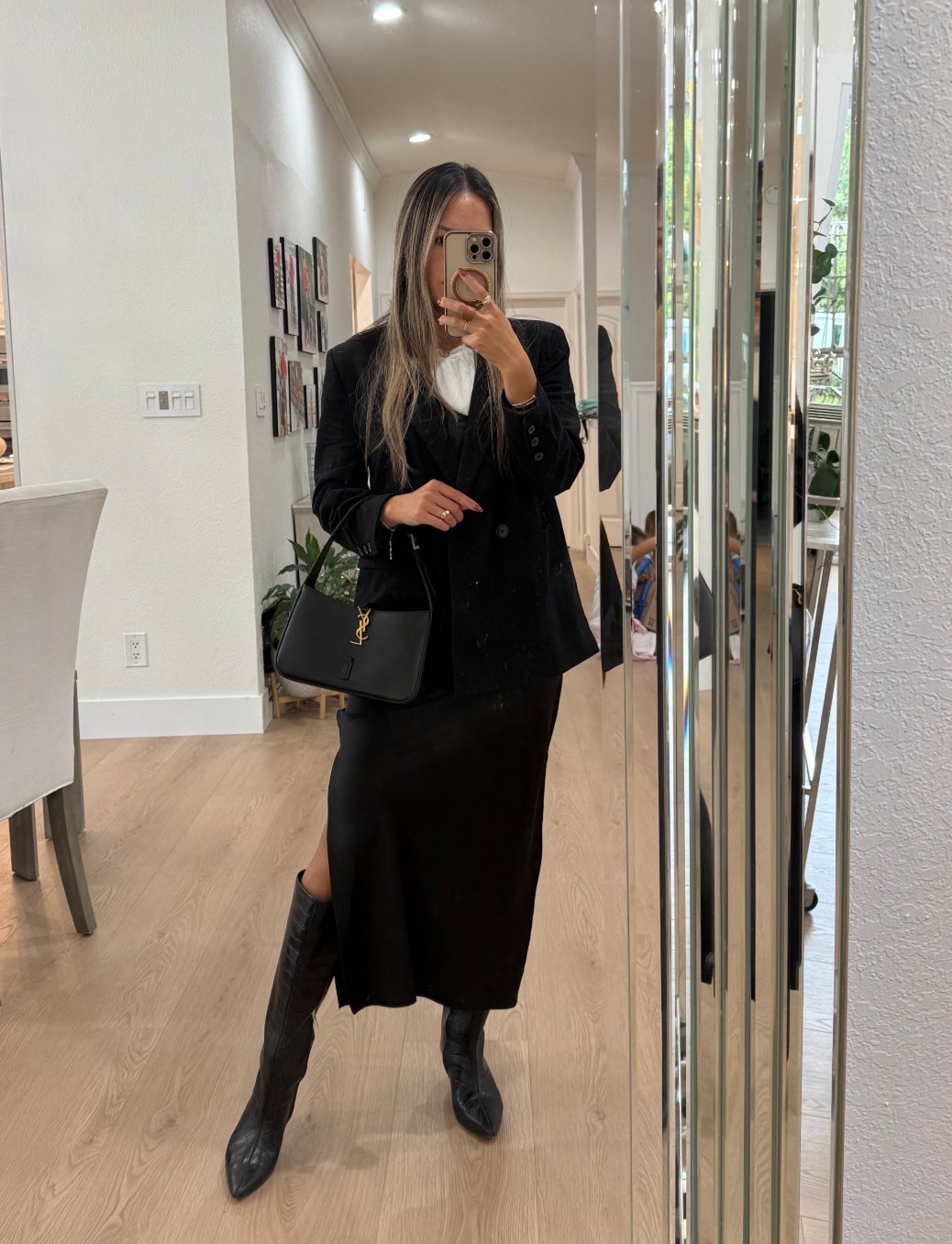 🍂 First fall feels = boots + blazer 🖤. Fall outfit, transitioning this satin maxi dress from summer to fall by layering a blazer and boots. 

#LTKShoeCrush #LTKStyleTip