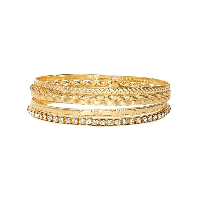 Jessica Simpson Fashion Metal Bangle Bracelet Jewelry Set, Set of 5 | Walmart (US)