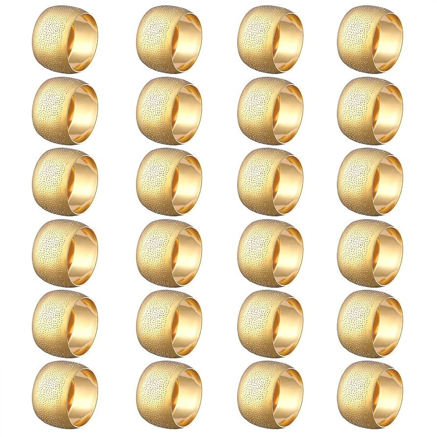 Napkin Rings - Round Napkin Holder Rings for Dinning Table Parties Weddings Family Gather- Holiday Banquet Christmas Dinner Serviette Buckles Decor (24 Set Gold) | Amazon (US)