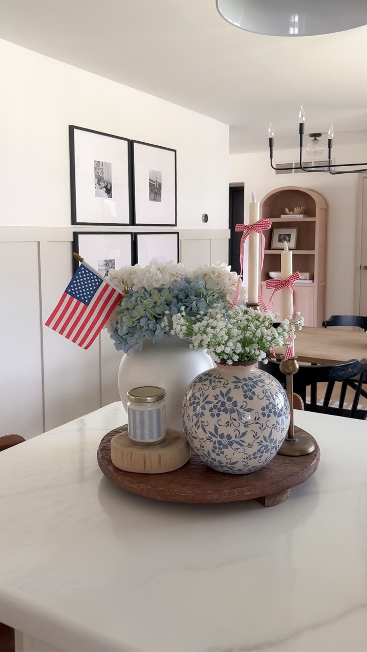 4th of July centerpiece idea ❤️🤍🩵 love the way this one turned out with the flag and hydrangeas!

#LTKSeasonal #LTKHome