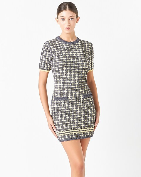 Endless Rose Check Sweater Mini Sheath Dress | Express