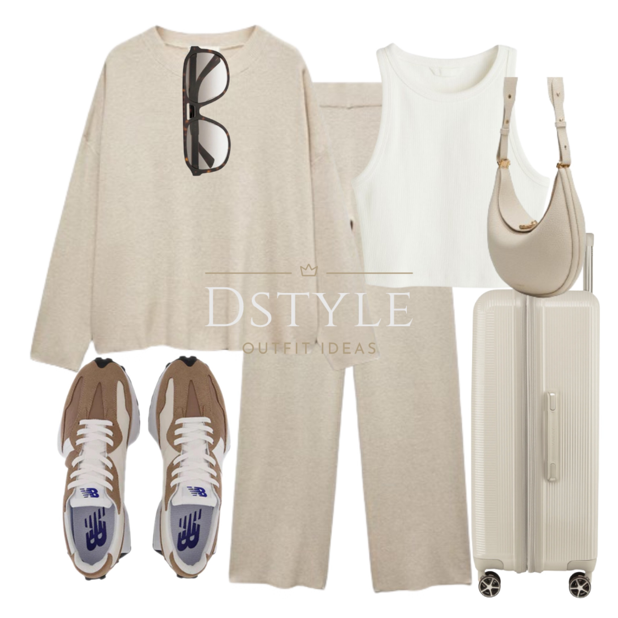 Light beige cotton and linen mix co-ord set (sweater and matching trousers), cropped top, Luna bag, New Balance kicks, suitcase, travel look, travel style, travel ootd, comfy outfit

#LTKstyletip #LTKtravel #LTKActive